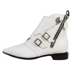 未使用 LOUIS VUITTON ルイヴィトン ショート アンクルブーツ ベルト ジップ ポインテッドトゥ レザー シューズ 37 ホワイト レディース 古着 中古 USED