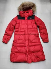 K2 レディース ダウンジャケット ロング丈 レッド ファー フード 95