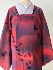 高級輪奈ビロードコート　ショール付き　ぼかし　紫/紅系　裄64