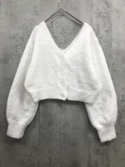 美品 Hether ヘザー シャギー ラメニット クロップド カーディガン sizeF/白 ◆■ レディース