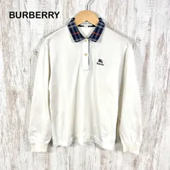 90s Burberrys ヴィンテージ バーバリー ホースロゴ刺繍 チェック コットン 長袖 ポロシャツ ホワイト