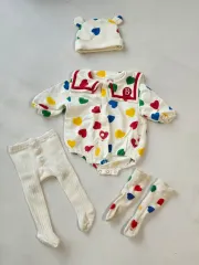 BEBE DE PINO ベベデピノ ハート ボディスーツ 85 + 帽子 + 靴下 + レギンス セット