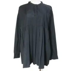 Frene フラーネ プリーツ ブラウス シャツ 長袖 プルオーバー バンドカラー フリーサイズ 黒 ブラック /X