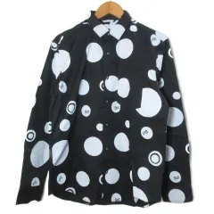 インヘリット INHERIT ドットシャツ 長袖 プリント 水玉 M 黒 白 /X