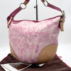 極美品●COACH コーチ 1851 ホーボー ワンショルダー シグネチャー キャンバス レザー ピンク