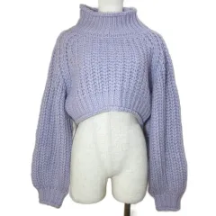 スナイデル SNIDEL 21AW ローゲージショートニットプルオーバーセーター SWNT215064 長袖 ハイネック アルパカ混 厚手 フリーサイズ ラベンダー パープル /X