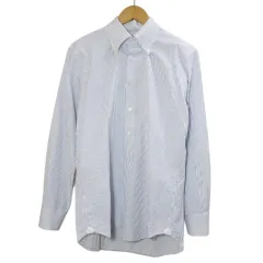 ポールスチュアート PAUL STUART ボタンダウンシャツ ドレスシャツ ストライプ 長袖 16 41cm L相当 ホワイト パープル /X