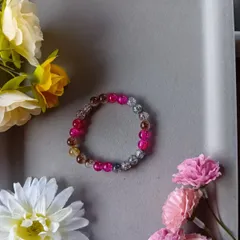 ハンドメイドビーズブレスレット／マルチカラー×シルバーアクセント／16cm／レディース