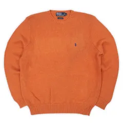ポロラルフローレン POLO RALPH LAUREN 90s 90年代 コットンニット ワンポイント ロゴ刺繍 フェード USA ヴィンテージ アメリカ 古着 メンズ ニット セーター オレンジ L【中古】