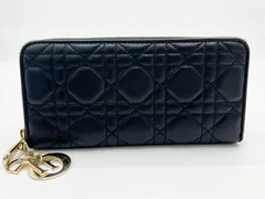 Christian Dior クリスチャン ディオール レディディオール ヴォワヤジュール ラウンドファスナー財布 ラムスキン ブラック チャーム S0007ONMJ 美品