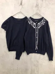 QUEENS COURT クイーンズコート 5182343-03 ビジュー パール アンサンブル カーディガン size2/紺 ◆■ レディース