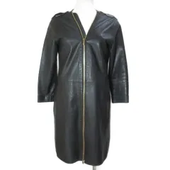 エディション Edition トゥモローランド ラムレザー ノーカラーコート 9分袖 ジップアップ ミドル丈 38 M相当 黒 ブラック /X