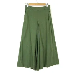 ニコアンド Niko and.. パンツ リネン タック イージー ワイドパンツ ガウチョパンツ L 4 緑 グリーン