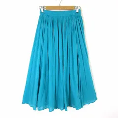 サマンサモスモス SM2 ブルー Blue スカート ギャザー フレア コットン ボイル ロング M ターコイズブルー