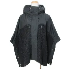 ディーゼル DIESEL ニットｘナイロンジャケット 中綿 ポンチョ風 ケーブル フーディー ジップアップ ウール混 アルパカ混 ロゴプレート S 黒 ブラック /X