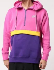 ナイキ ピンク/パープル カラーブロック クラブハーフジップアップ フーディー