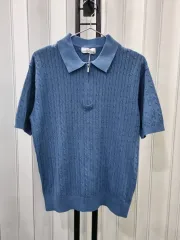 SLOGケーブル ニット 半袖 ポロTシャツ ブルー 新品