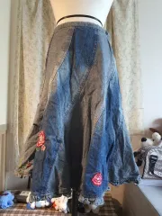 ヴィンテージ パッチワーク デニム 刺繍 スカート デニムスカート