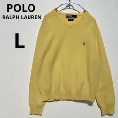 POLO by Ralph Lauren ラムウール Vネックニット L イエロー ワンポイント刺繍 ラルフローレン セーター メンズ 古着