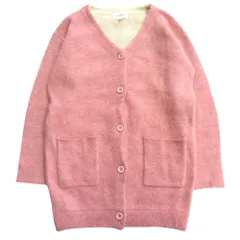 美品 JILL STUART ジル スチュアート モヘヤ混 Vネック ニット カーディガン カットソー セーター ミドル丈 羽織り M ピンク レディース 古着 中古 USED