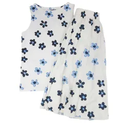 美品 24ss marimekko×UNIQLO マリメッコ×ユニクロ セットアップ グラフィック ノースリーブトップス スカート 花柄 L 白×青 レディース 古着 中古 USED