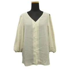 美品 GALLARDAGALANTE ガリャルダガランテ Vノーカラーブラウス シャツ カットソー 七分丈 シアー F ベージュ レディース 古着 中古 USED