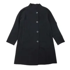 HIROKO KOSHINO ヒロココシノ メルトン ウール スタンドカラー ロングコート シングル 38 黒 ブラック レディース 古着 中古 USED