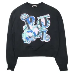 良品 EMILIO PUCCI エミリオプッチ ロゴプリント スウェット トレーナー プルオーバー トップス コットン クルーネック S 黒 ブラック レディース 古着 中古 USED
