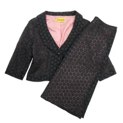 Jocomomola ホコモモラ クロシェ レース スーツ セットアップ ひざ丈 スカート 七分袖 ジャケット 40 黒 ブラック ピンク レディース 古着 中古 USED