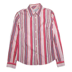 美品 TOMMY HILFIGER トミーヒルフィガー レギュラーカラー ストライプ 長袖 シャツ カットソー 4 ピンク系マルチカラー レディース 古着 中古 USED