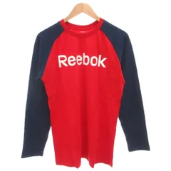 リーボック Reebok タグ付き ラグランスリーブTシャツ L ロンT クルーネック 赤 レッド 紺 ネイビー ロゴ プリント /GV