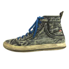 DIESEL ディーゼル デニム スニーカー シューズ 靴 ハイカット ウォッシュ加工 26.5cm インディゴ メンズ 古着 中古 USED