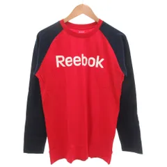 リーボック Reebok タグ付き ラグランスリーブTシャツ ロンT L 長袖 クルーネック ロゴ 赤 レッド 紺 ネイビー /GV