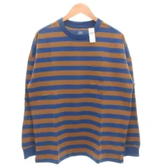 ギャップ GAP タグ付き ボーダーポケットロングスリーブTシャツ ロンT M 長袖 クルーネック 青 ブルー 茶 ブラウン 660822-09 /GV
