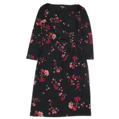 美品 LAUREN RALPH LAUREN ローレンラルフローレン 花柄 ワンピース 長袖 ハーフ 膝丈 カシュクール ストレッチ 6 ブラック レッド レディース 古着 中古 USED