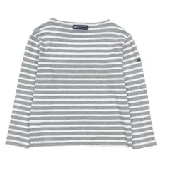 美品 SAINT JAMES セントジェームス OUESSANT ウェッソン ボーダー Tシャツ カットソー ボートネック 長袖 グレー 白 XXS レディース 古着 中古 USED