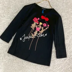 《良品》LANVIN Collection 花柄カットソー ブラック 40 カジュアル リボン ラインストーン