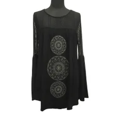 美品 Desigual デジグアル ロング Tシャツ カットソー チュニック 長袖 シースルー 切替 S 黒 ブラック レディース 古着 中古 USED