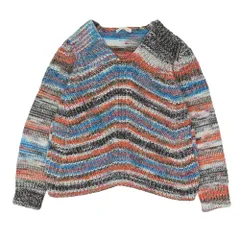 美品 Support Surface サポートサーフェス 長袖 メランジ ボーダー ニット Vネック セーター プルオーバー トップス M マルチカラー レディース 古着 中古 USED