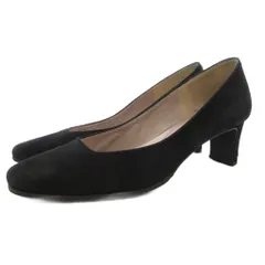 銀座かねまつ GINZA Kanematsu AQUA BELL パンプス ヒール スクエアトゥ スエード 23.5cm 黒 ブラック /GV