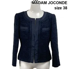 ◇ マダムジョコンダ MADAM JOCONDE ファンシーツイードジャケット 長袖 ショート丈 リボン ラメ 紺 コットン 38 M 9号 レディース S6B070のサムネイル