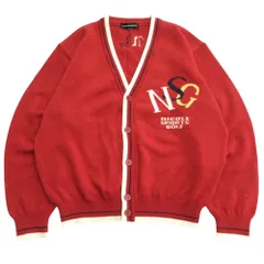 NICOLE SPORTS ニコルスポーツ ニット カーディガン Vネック セーター パイピング ロゴ 刺繍 40 えんじ メンズ 古着 中古 USED