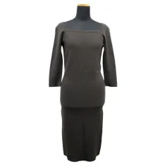 新品同様 UNITED ARROWS ユナイテッドアローズ スクエアネック ニット ワンピース 五部袖 ロング プルオーバー 茶 ブラウン レディース 古着 中古 USED