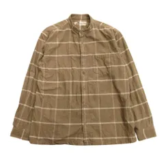 無印良品 バンドカラー チェック 格子柄 シャツ カットソー 長袖 L 茶 ブラウン メンズ 古着 中古 USED