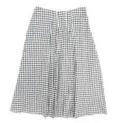 美品 Jocomomola ホコモモラ フレア スカート タックスカート ミディ丈 コットン チェック 花柄  総柄 40 黒×白 ブラック レディース 古着 中古 USED