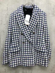 新品 ZARA ザラ チェック テーラード ツイード ジャケット sizeM/ホワイト/ブルー ■■ レディース