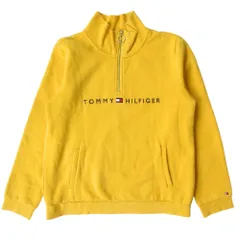 良品 TOMMY HILFIGER トミーヒルフィガー ハーフジップ トレーナー スウェット カットソー 裏起毛 プルオーバー ロゴ サイズM 黄 メンズ 古着 中古 USED