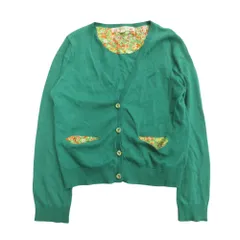 良品 BONPOINT ボンポワン カーディガン ニット セーター くるみボタン 裏花柄 6 緑 グリーン キッズ 古着 中古 USED