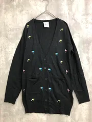 scolar スカラー フラミンゴ 刺繍 ポケット 薄手 カーディガン sizeM/黒 ◆■ レディース