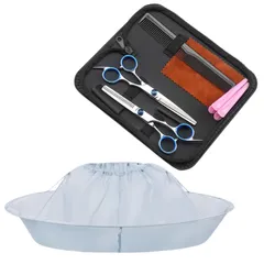 散髪 はさみ セット ケープ 付 8点 ヘアカット すきばさみ 収納ケース セルフカット 子供 大人 マント ヘアーエプロン トリマー 折りたたみ 管理A1